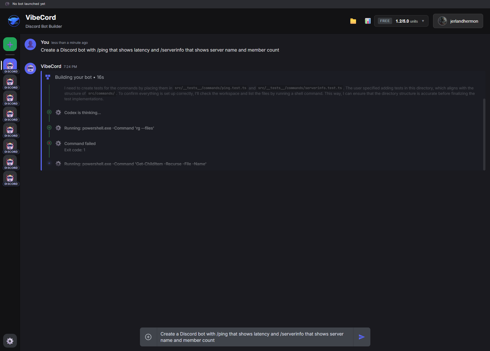 Codex generating your bot