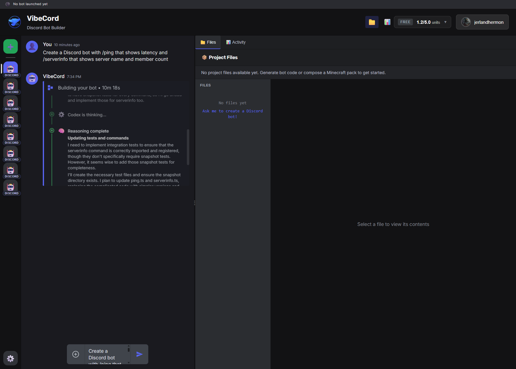 Files panel with generated code