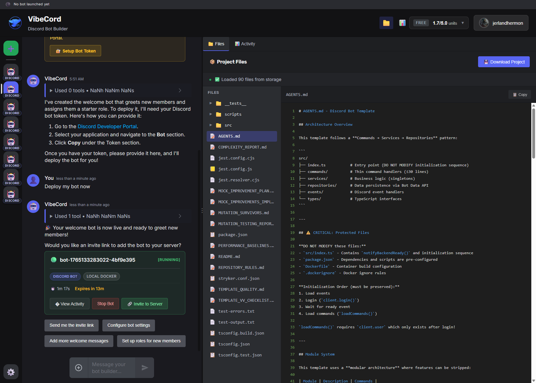 Bot running in deployment panel